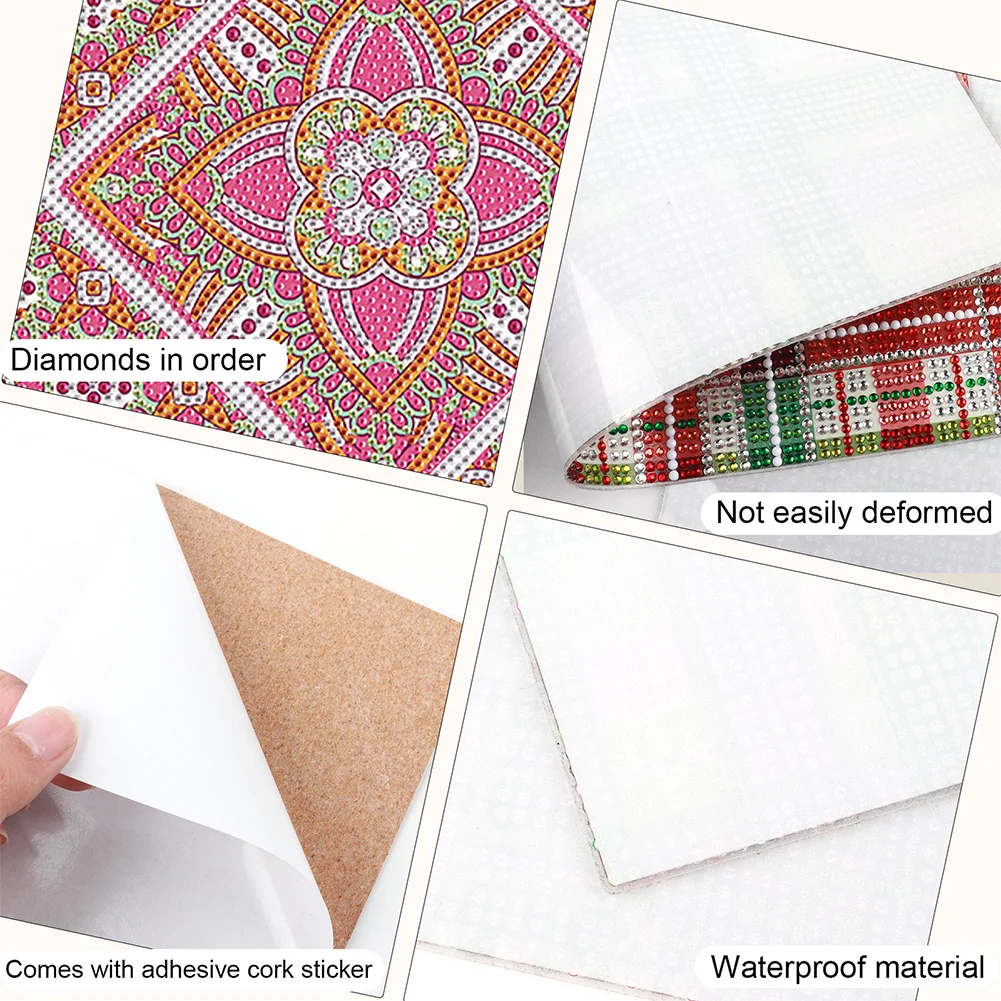 2Pcs Mandala Pattern Diamond Painting Placemat DIY Diamond Crafts(30*20cm)