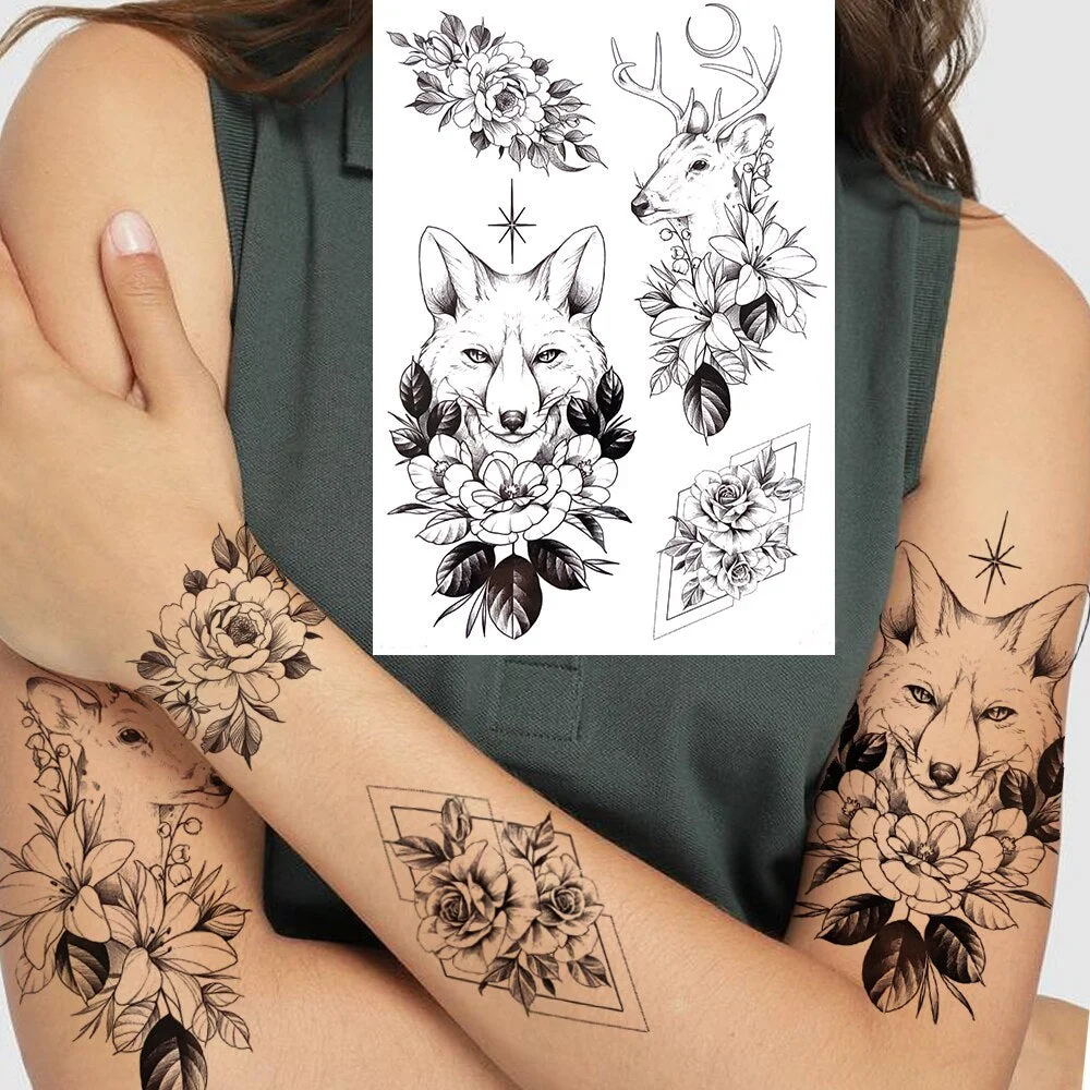 Watercolor Feather Bird Temporary Tattoos For Women Girls Clever Owl Hummingbirds Flower Tattoo Sticker Fake Tatoos Geometric