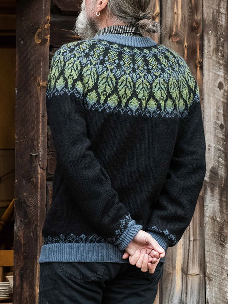 Vintage island knitted jacquard crew neck sweater