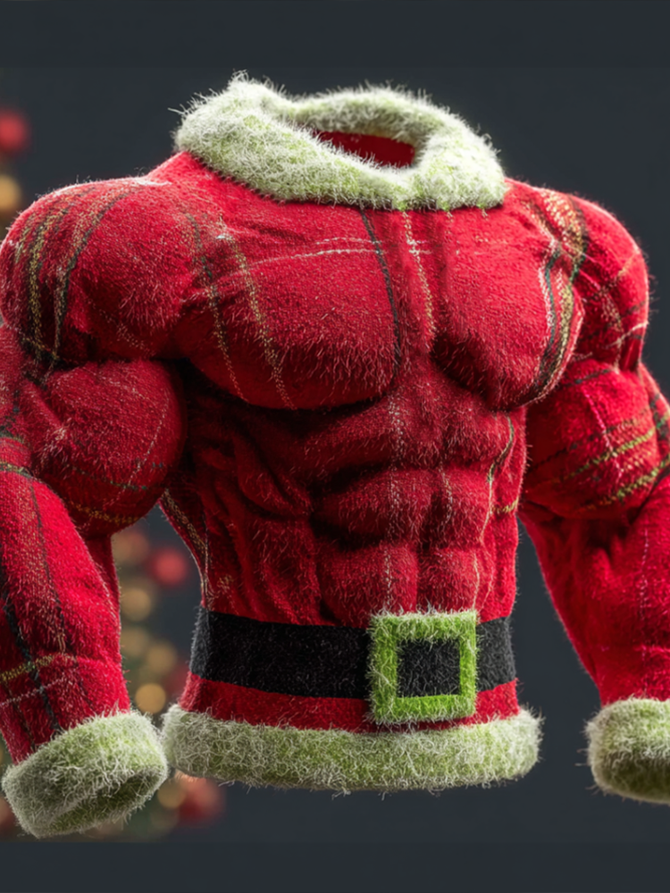 Christmas Men's Simulated Muscle Lines Design Flannel Sweatshirt elevenforest