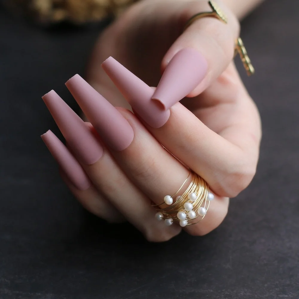 Extra stunning fasle nails Nude Long Luxury Coffin Matte Medium Acrylic nails salon 20pcs fake nails ballet Classic available-Nail Inspo