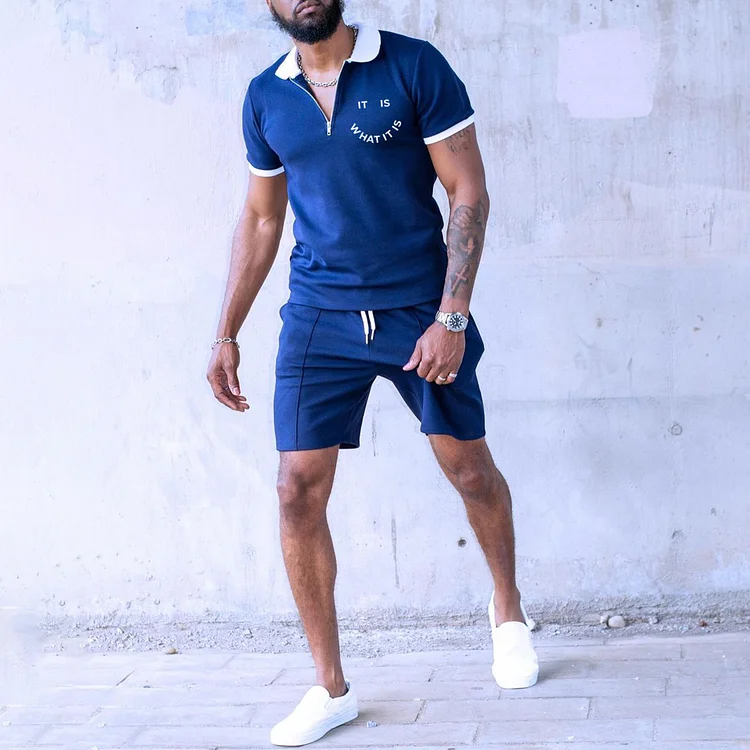 BrosWear It Is What It Is Short Sleeve Polo Shirt And Shorts Co-Ord