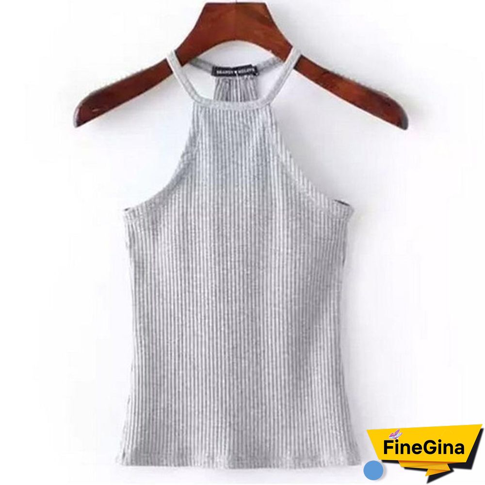 Women Summer Tops Off Shoulder Tank Top Knitted Cotton Halter Cropped Blouses Vest