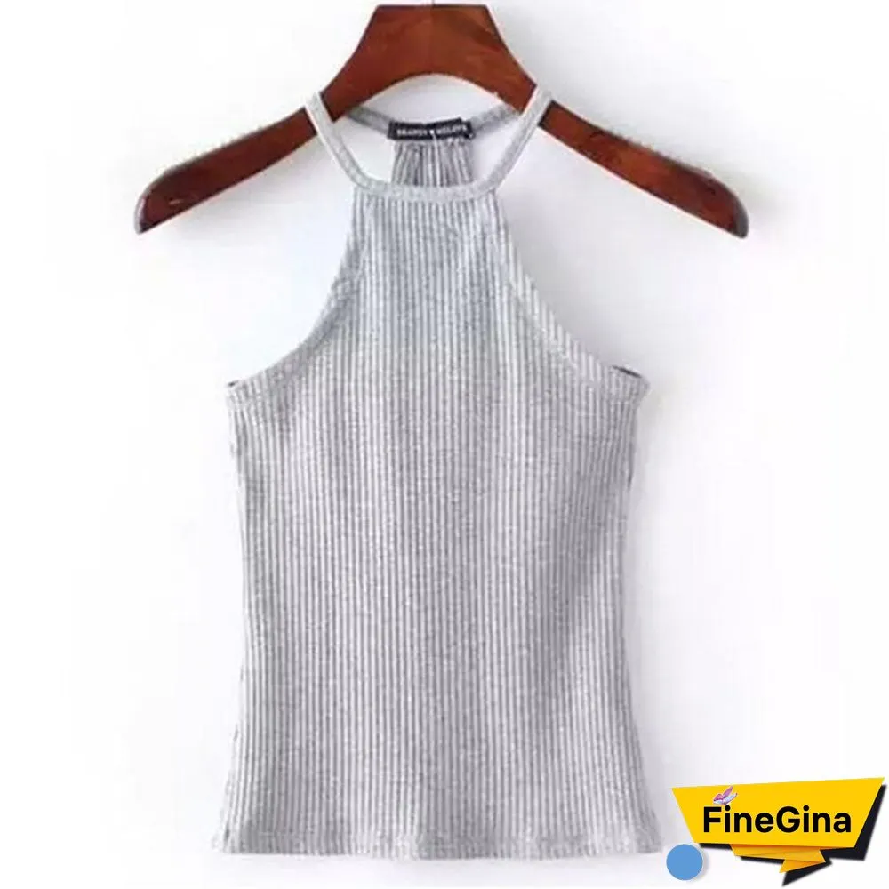 Women Summer Tops Off Shoulder Tank Top Knitted Cotton Halter Cropped Blouses Vest