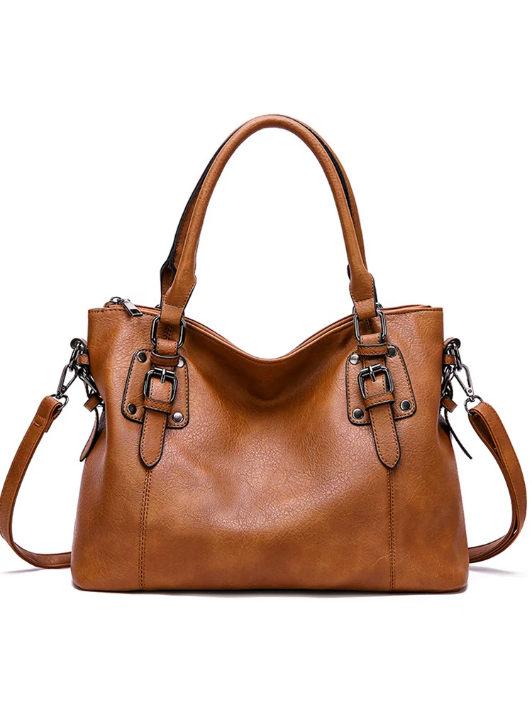 Vintage Buckled Oiled Leather Tote Bag