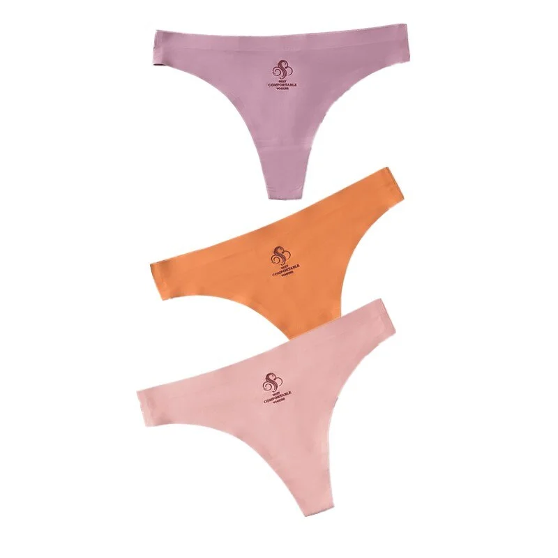 3pcs Women Thongs & G Strings Sexy Low-Rise Seamless Panties Ultra Thin Solid Thong Woman Invisible Plus Size Underwear Lingerie