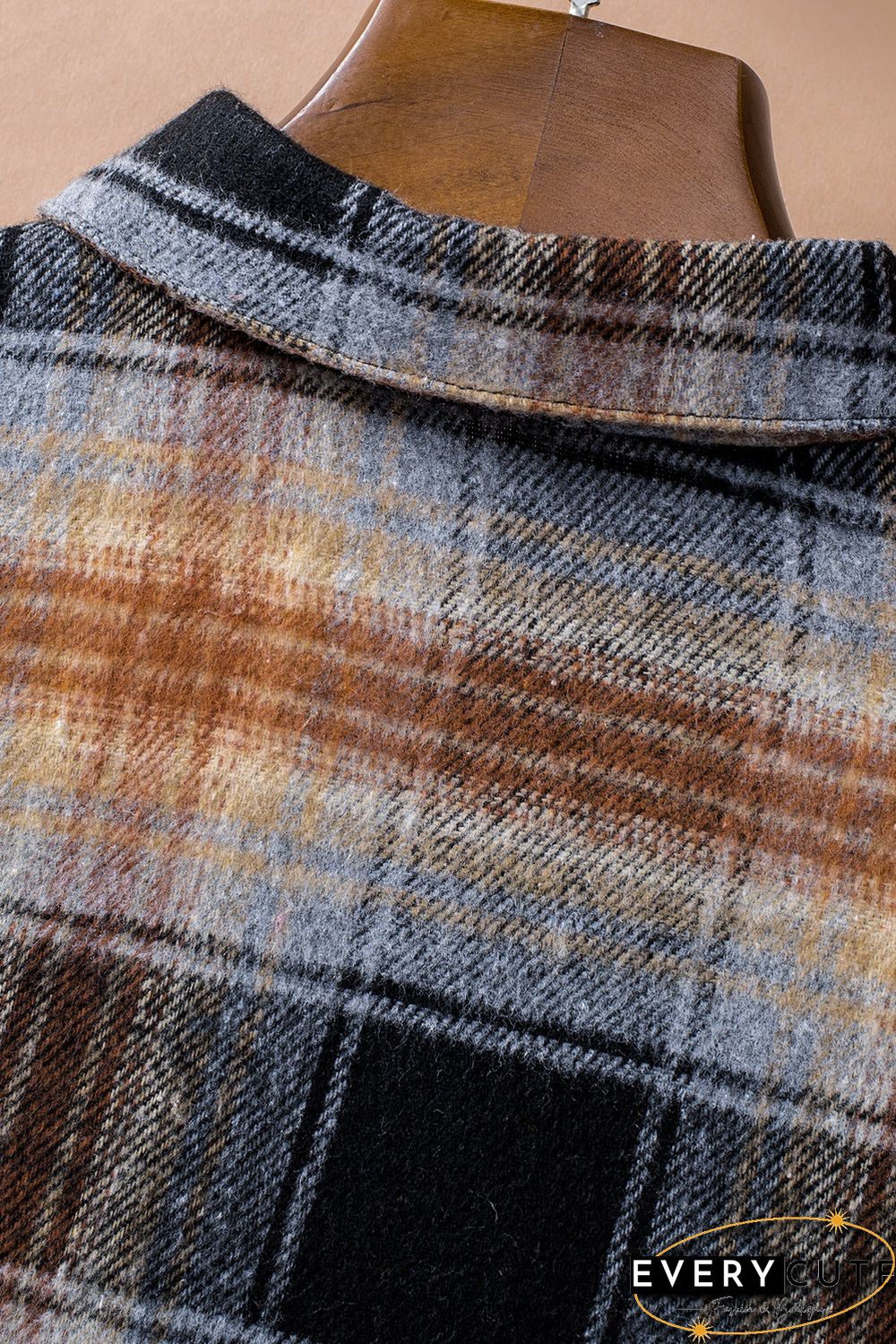 Oversize Rounded Hem Plaid Shirt with Slits