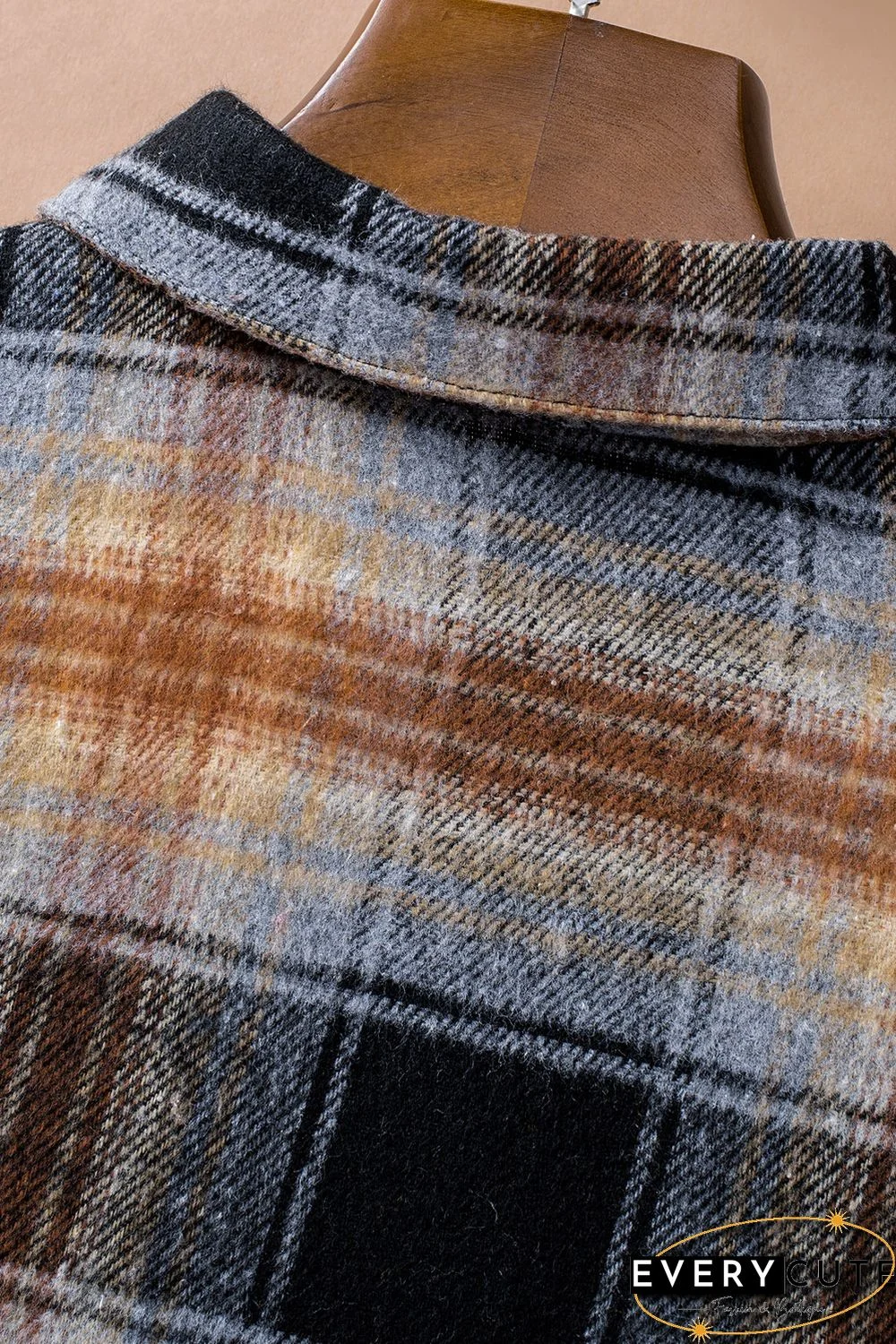 Oversize Rounded Hem Plaid Shirt with Slits