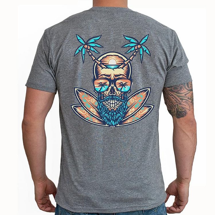 Designer beach  skull print gray t-shirt