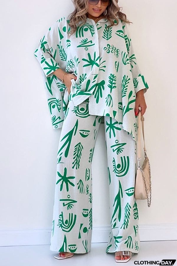 Talk Sweetly Printed Vacation Straight Pants Suit