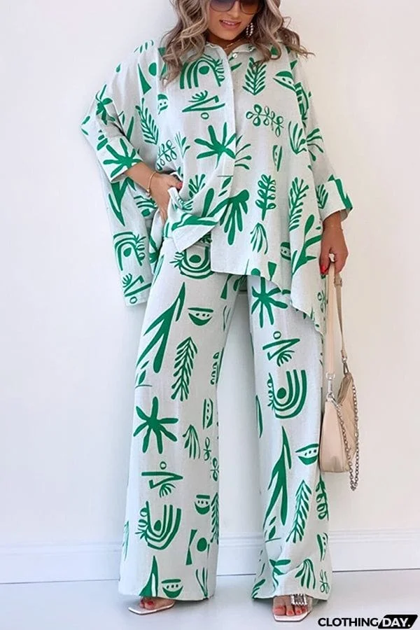 Talk Sweetly Printed Vacation Straight Pants Suit