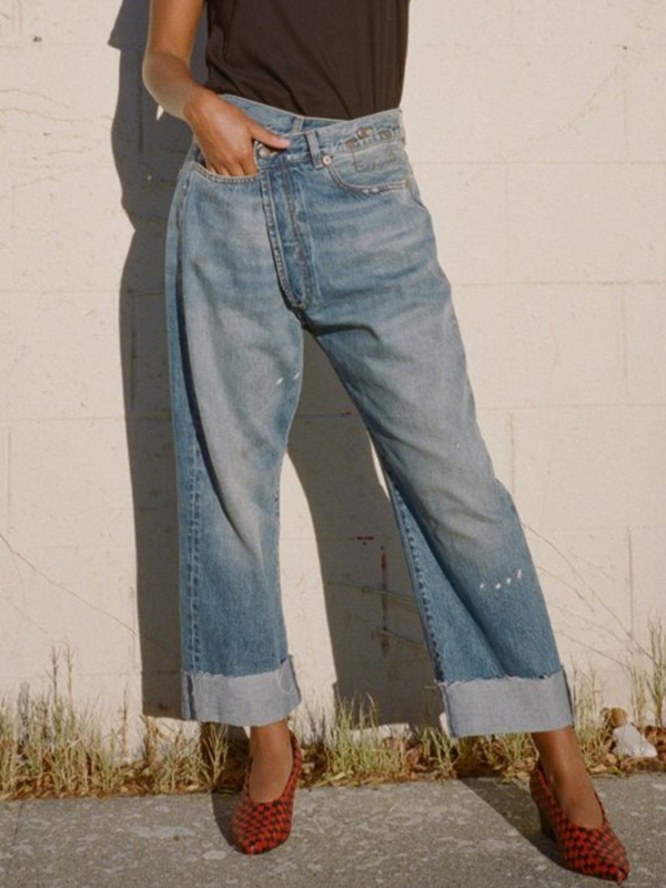 Cross Button Vintage Women's Casual Jeans tjj Shicloths