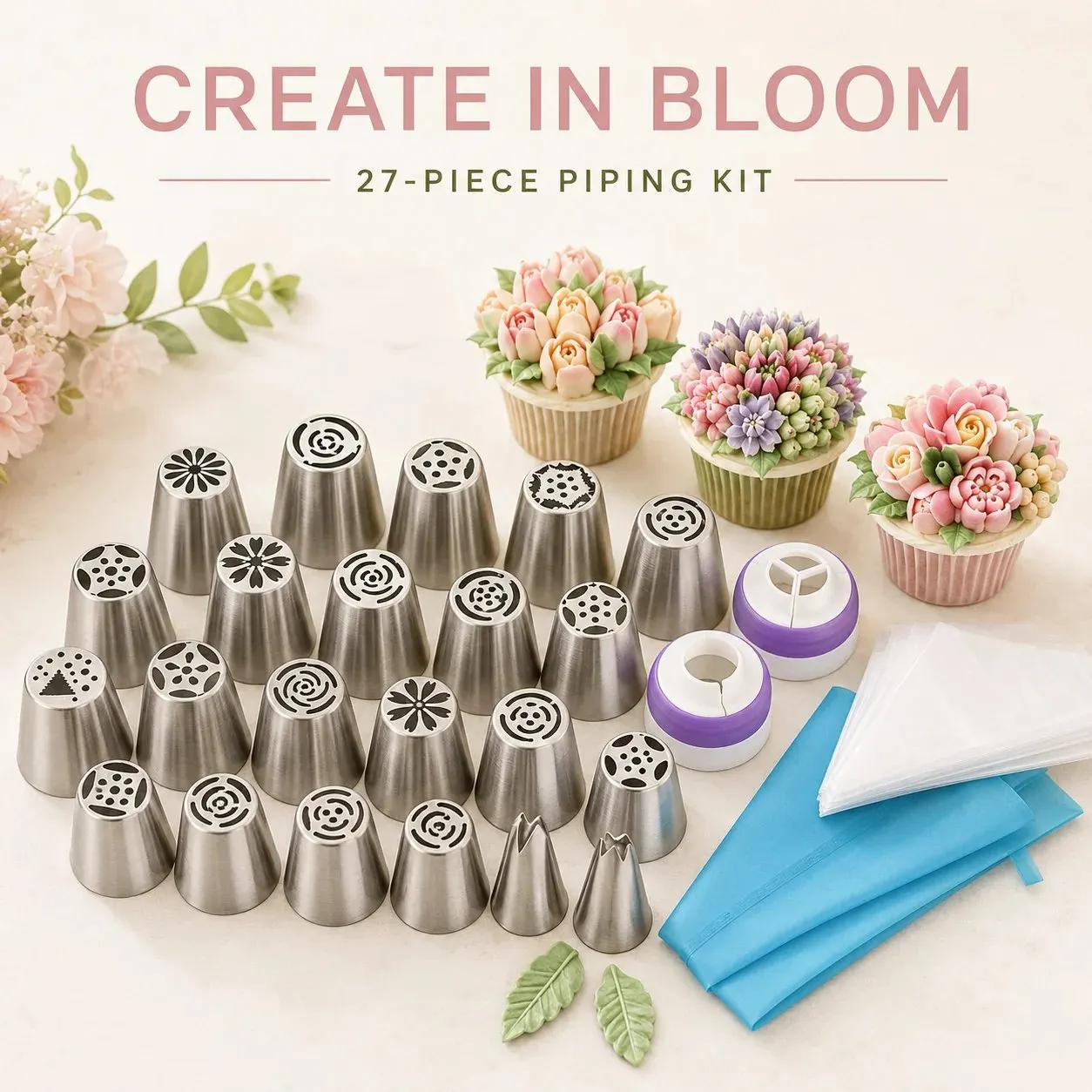 27 piece piping kit for buttercream flower cake decorating