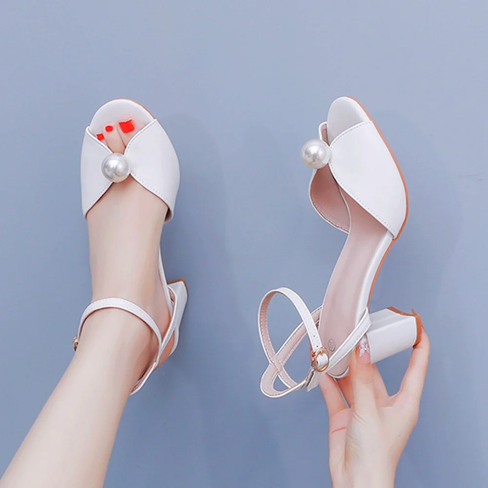 Breakj Breakj Cm Coarse Fish Mouth Sandals Square Roots Coarse Sandals White Wedding Dress Sandals Nails Wedding Shoes