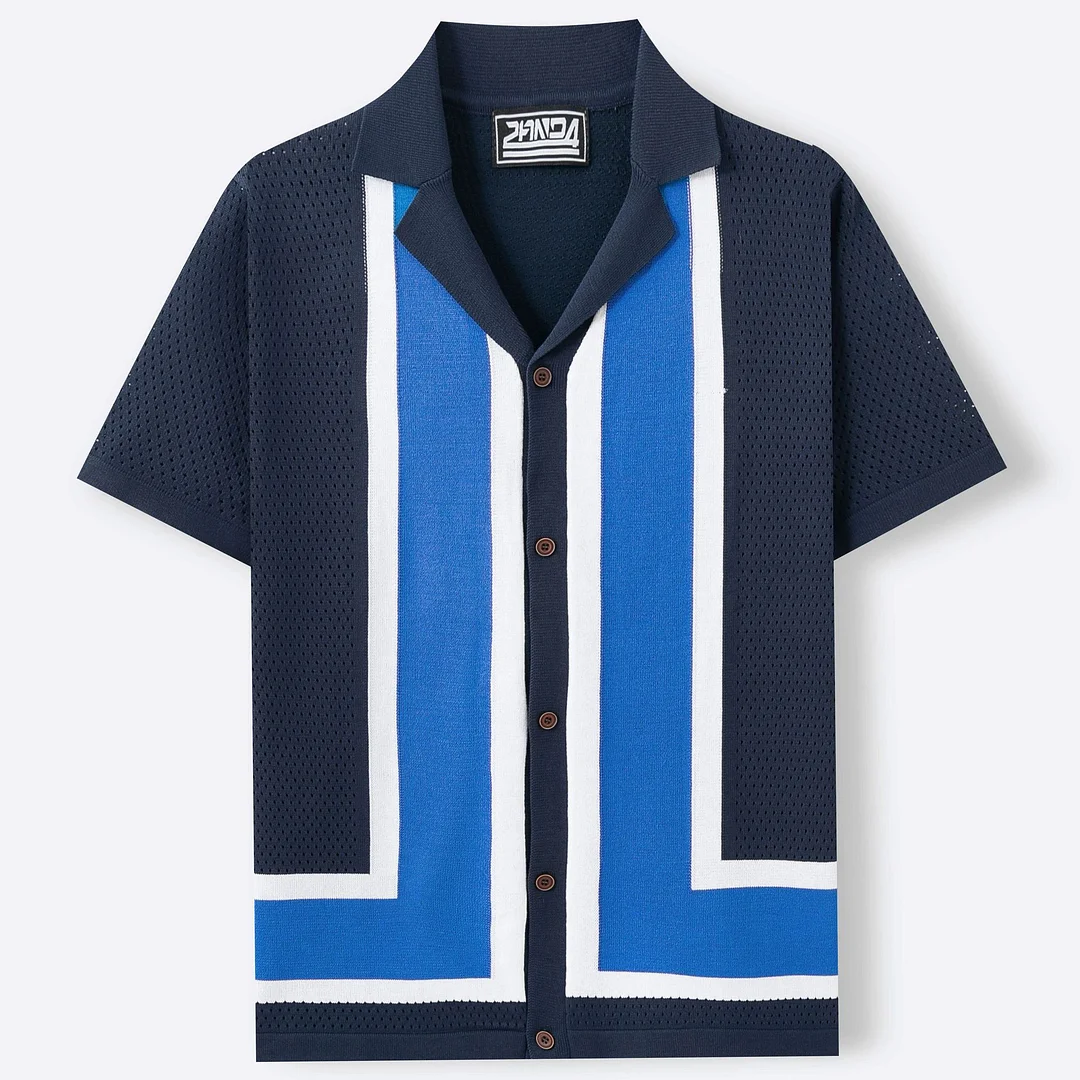 Uveng Uveng Men's Summer New Striped Colleal Colleal Knitted T-Shirt Clip Short Sleeves Hollow Polo Shirt SY0128