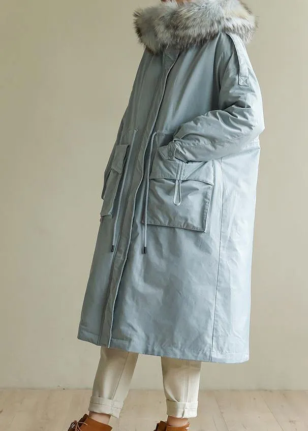 Luxury blue winter parkas plus size warm winter coat zippered fur collar outwear