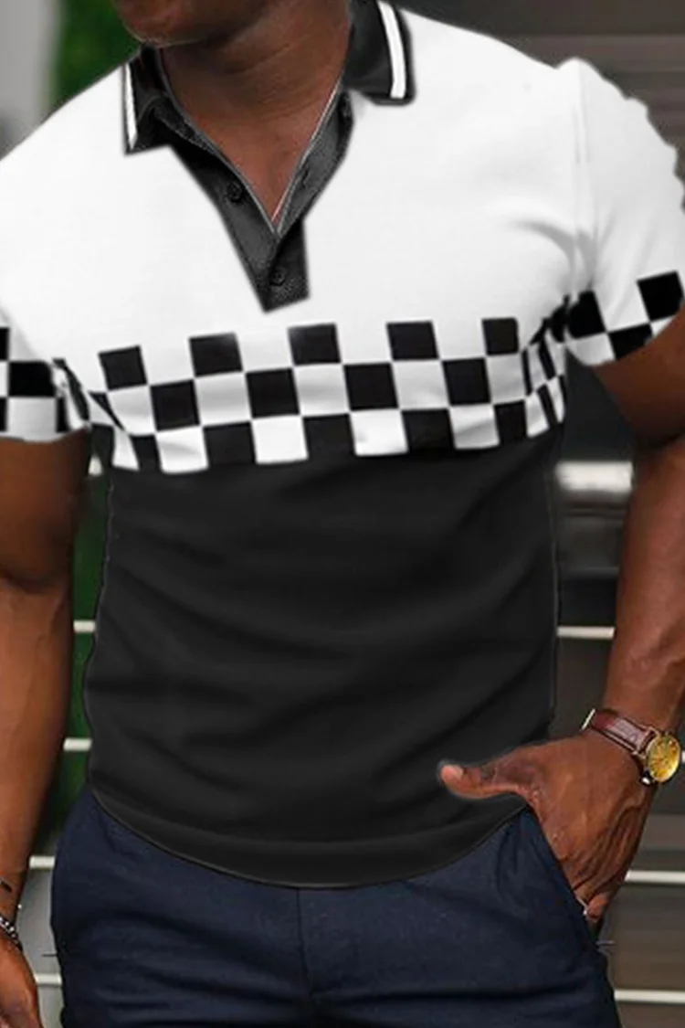 Tiboyz Slim Fit Checkerboard Short Sleeve Polo Shirt