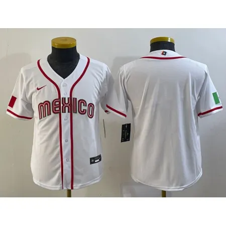 Youth Mexico Baseball Blank 2023 White World Baseball Classic Stitched Jersey