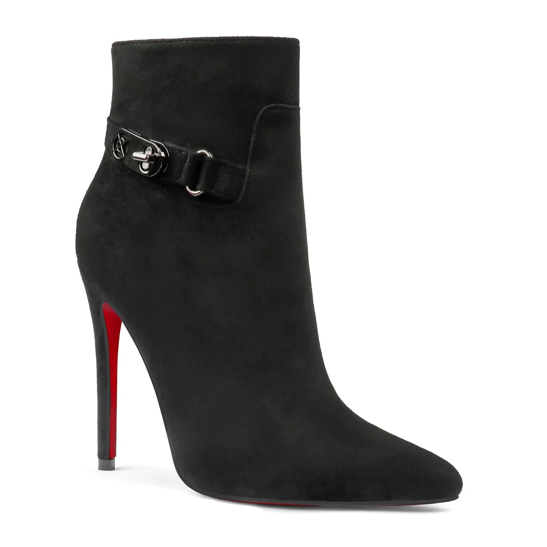 120mm Women's Ankle Boots Closed Pointed Toe Red Bottom Shoes Fashionable Stilettos Autumn Dress Booties-MERUMOTE