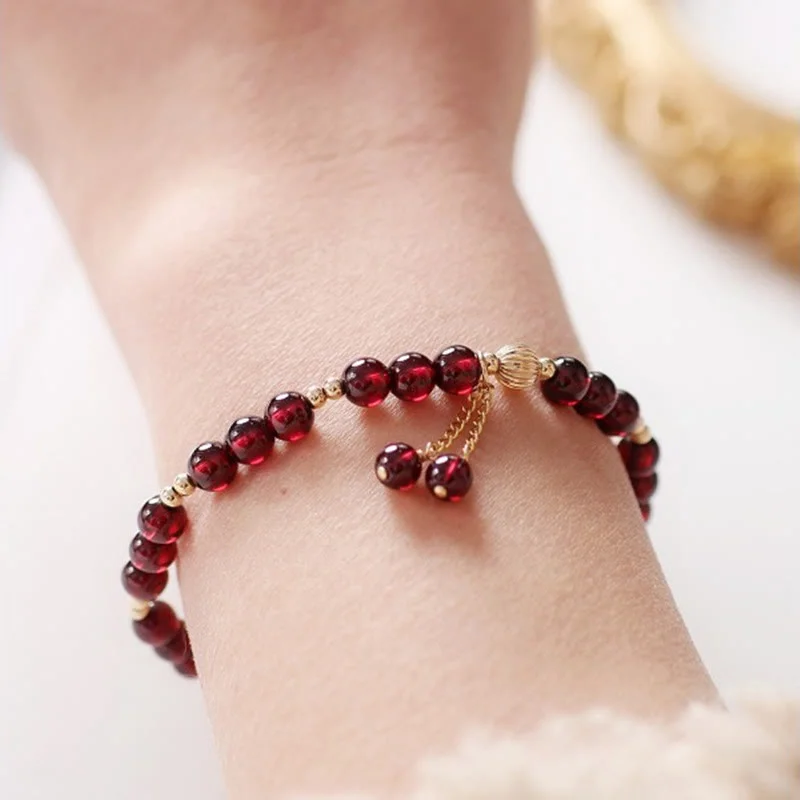 Natural Garnet 14K Gold Calm Bracelet
