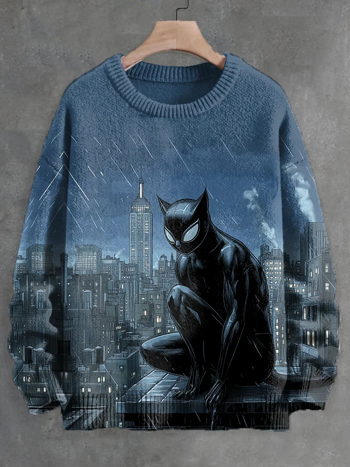 Men's Nightwalker Catman Comics Art Print Knit Sweatshirt
