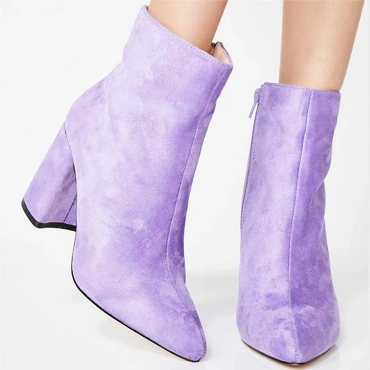 Custom Made Lilac Vegan Suede Block Heel Ankle Boots |FSJ Shoes