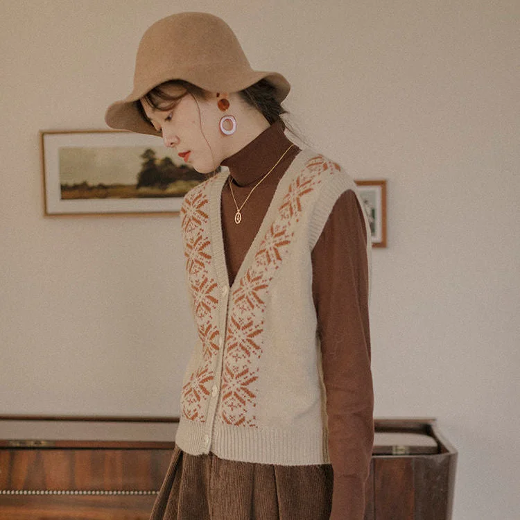 Sweater Vest Women Vintage Fashion Streetwear All-match Chic Printed Autumn Female Indie Clothes Aesthetic Single-breasted Loose