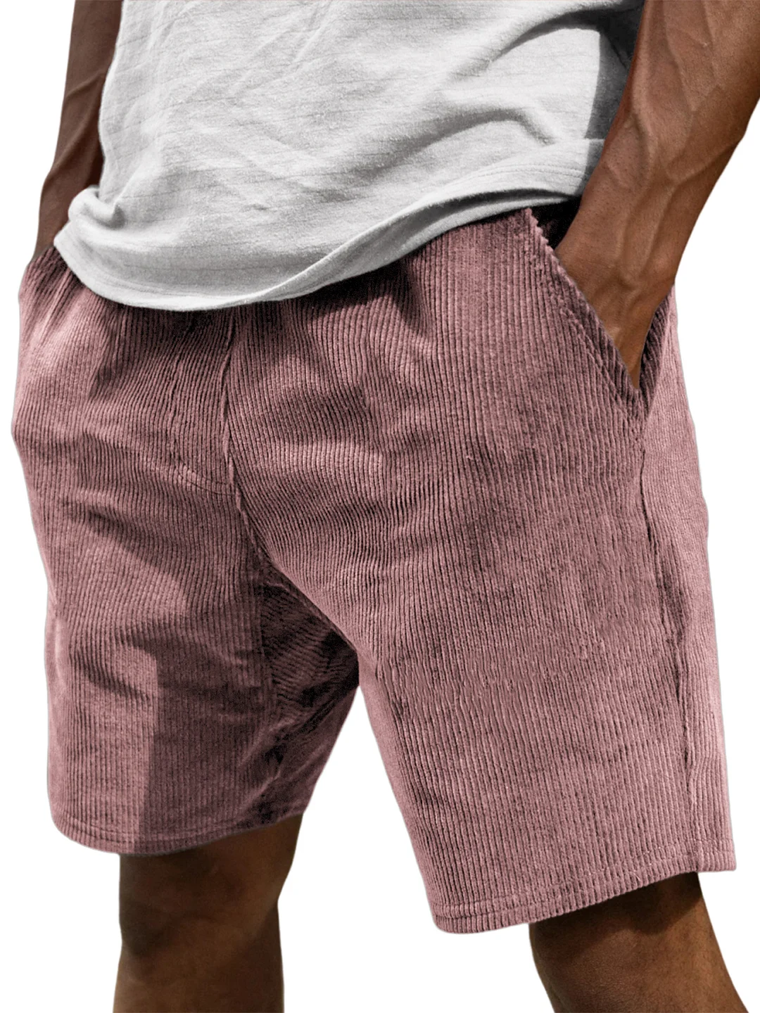 Men's Corduroy Vintage Stylish Elastic Waist Casual Shorts With Side Pockets