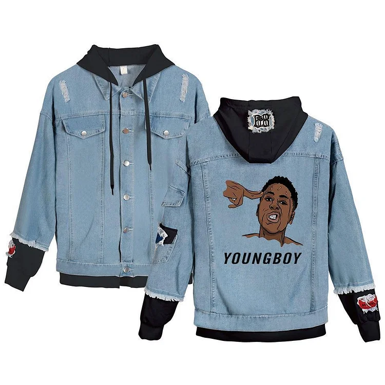 YoungBoy Denim Hooded Jacket 38 BABY Support Jean Coat-Mayoulove
