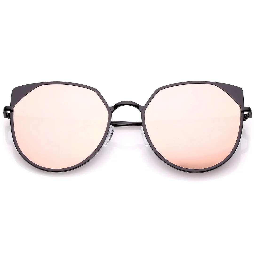 Women's Oversize Cat Eye glasses With Pink Colored Mirror Flat Lens 59mm