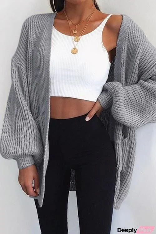 Puff Sleeve Bat Loose Cardigan