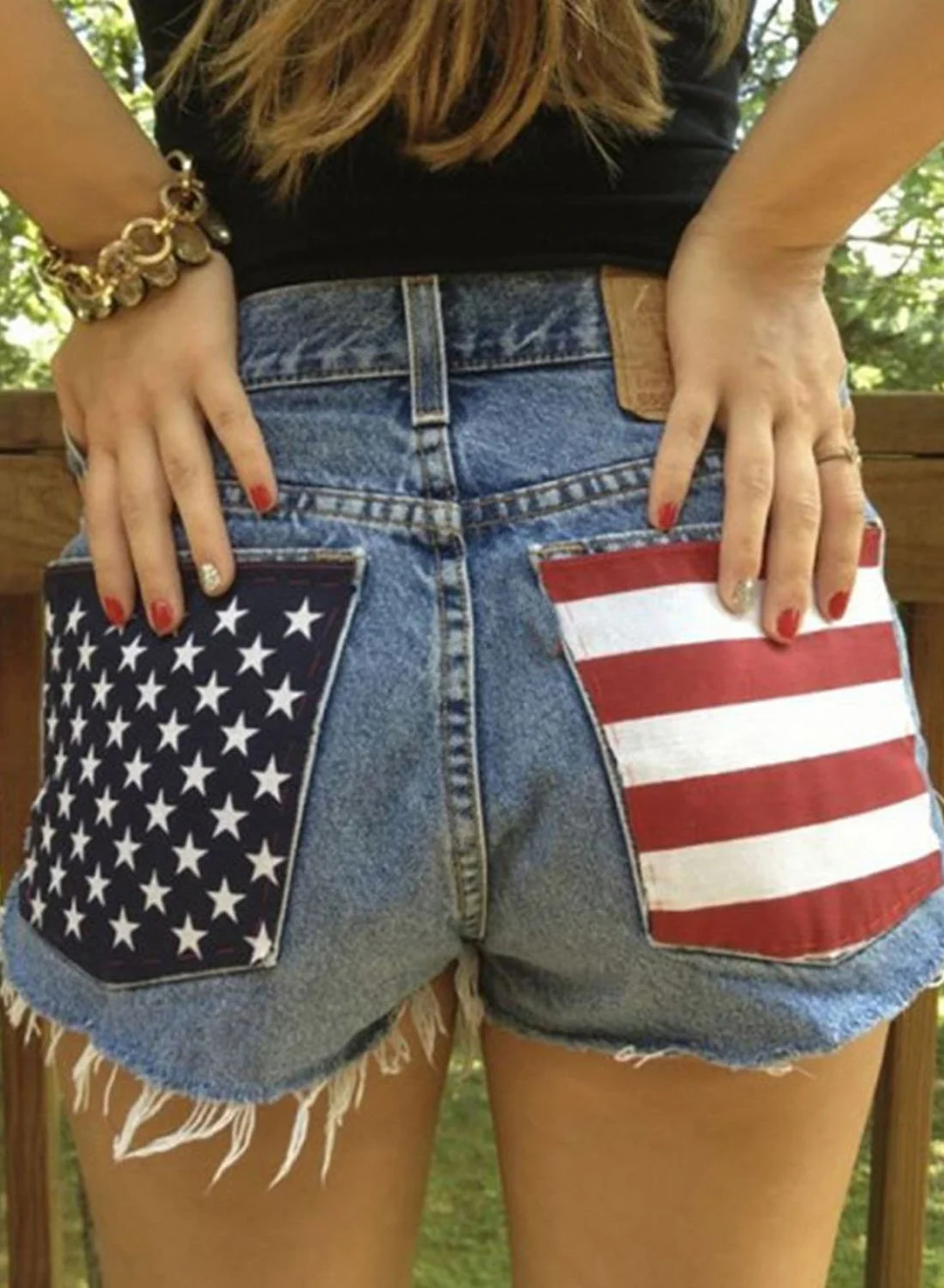 Women's Shorts Color Block American Flag Straight High Waist Denim Shorts 4th of July-Allyzone-Allyzone
