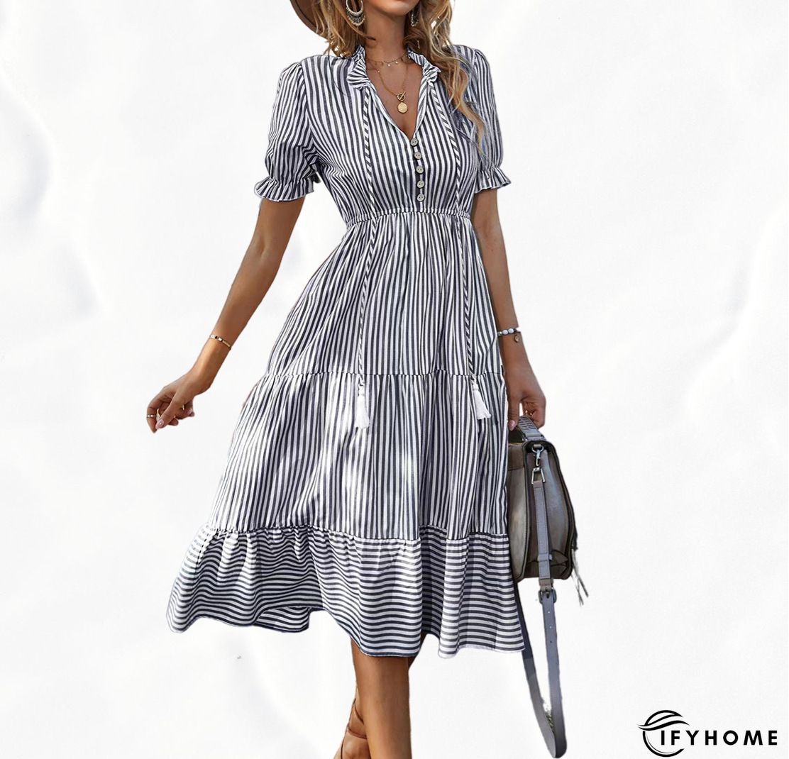 V-Neck Printed Loose Short Sleeve Chic Dress | IFYHOME