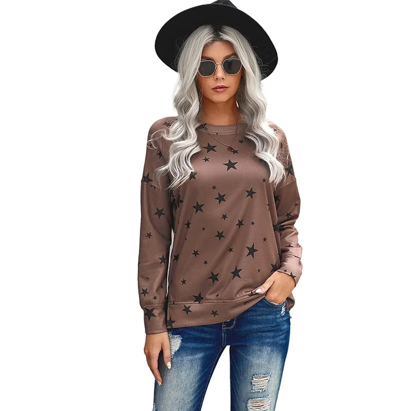 Women's Fashion Pentagram Sweatshirt Tie Dye Round Neck Long Sleeves