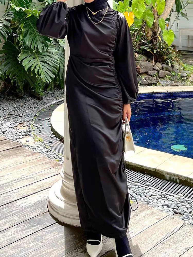 Solid Color with Pleats Slimming Elegant Dress | Oxredo Shop Ramadan Sale