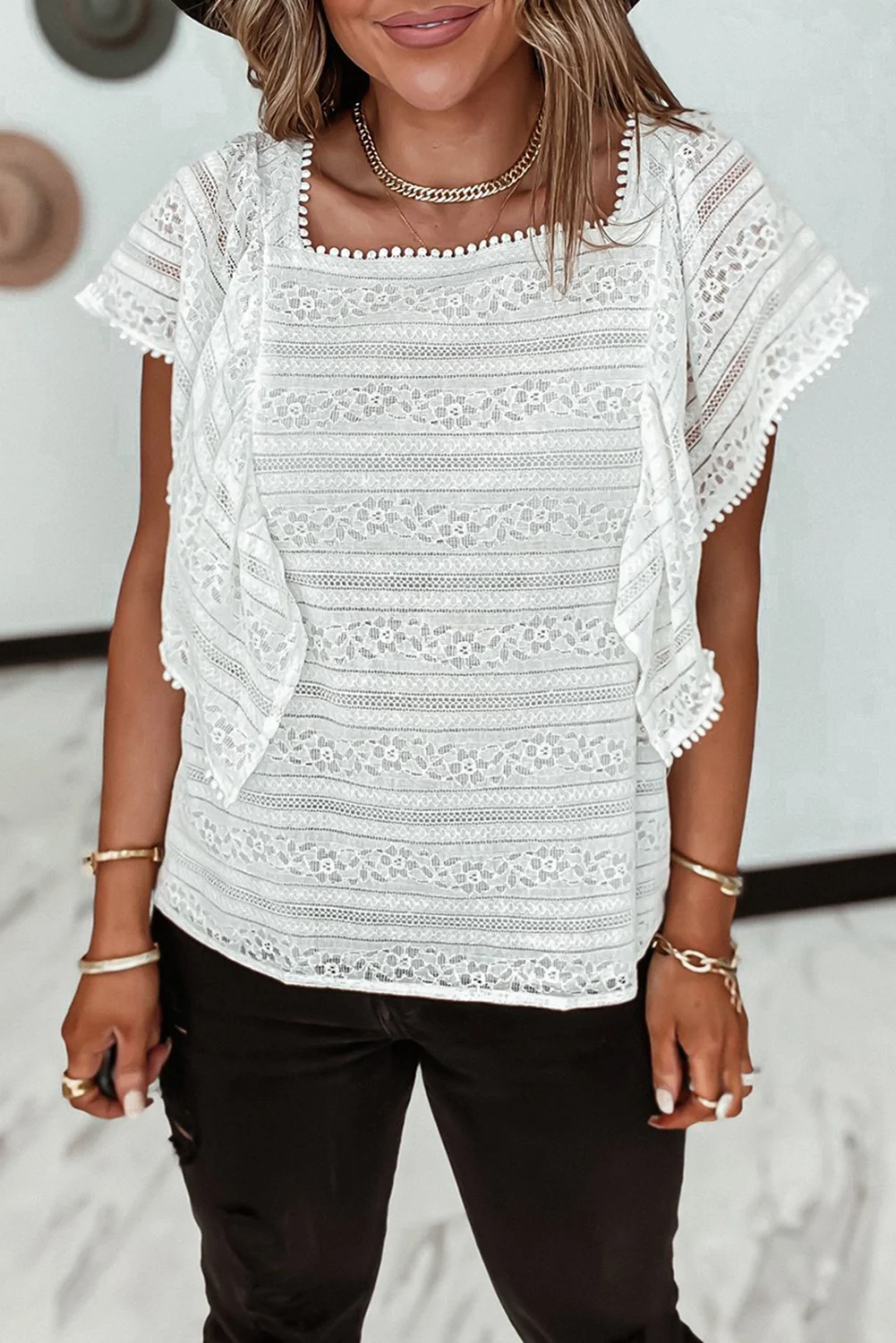 White Cascading Ruffle Lace Blouse | IFYHOME