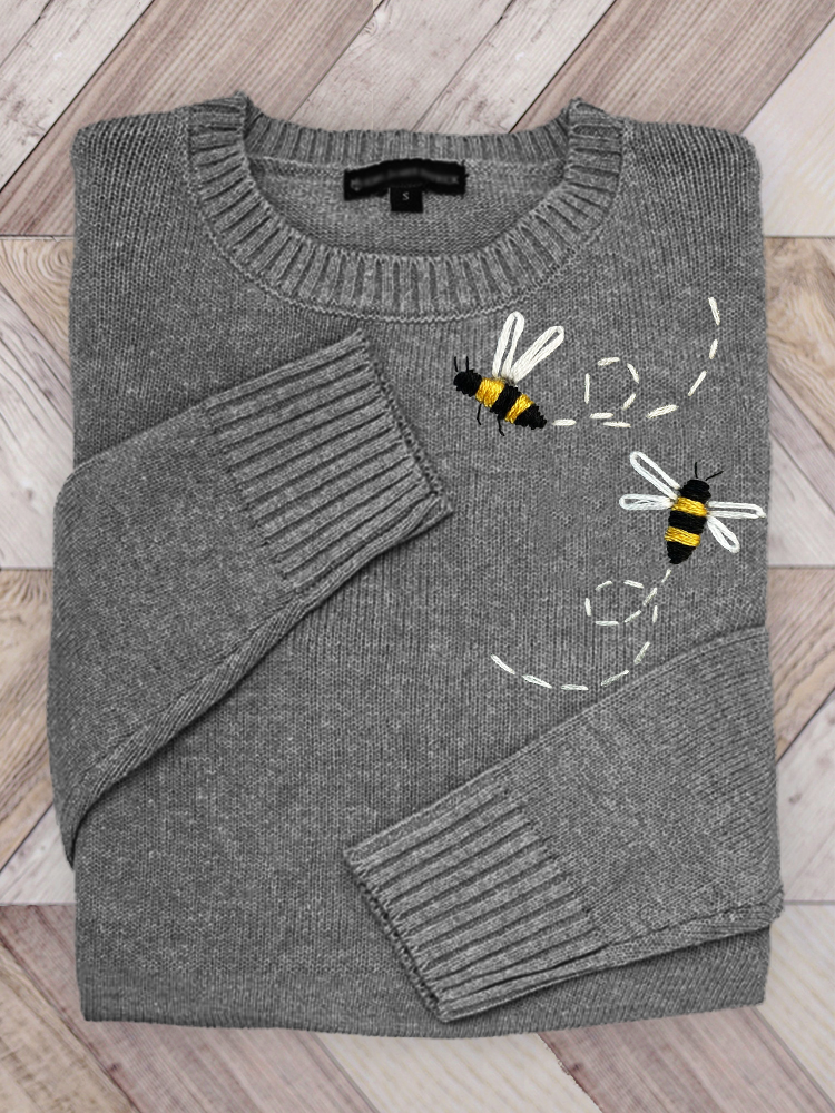 Comstylish Flying Bees Embroidery Cozy Knit Sweater