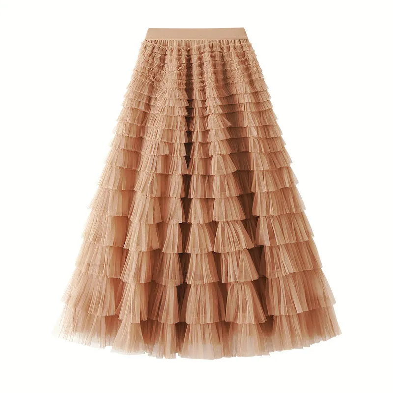 Nigikala Nigikala Yarn Lotus Leaf Side Temperament Skirt Women's Dress 2025 Spring And Autumn New Famous Woman Long Dress Thin Cake Skirt 2210