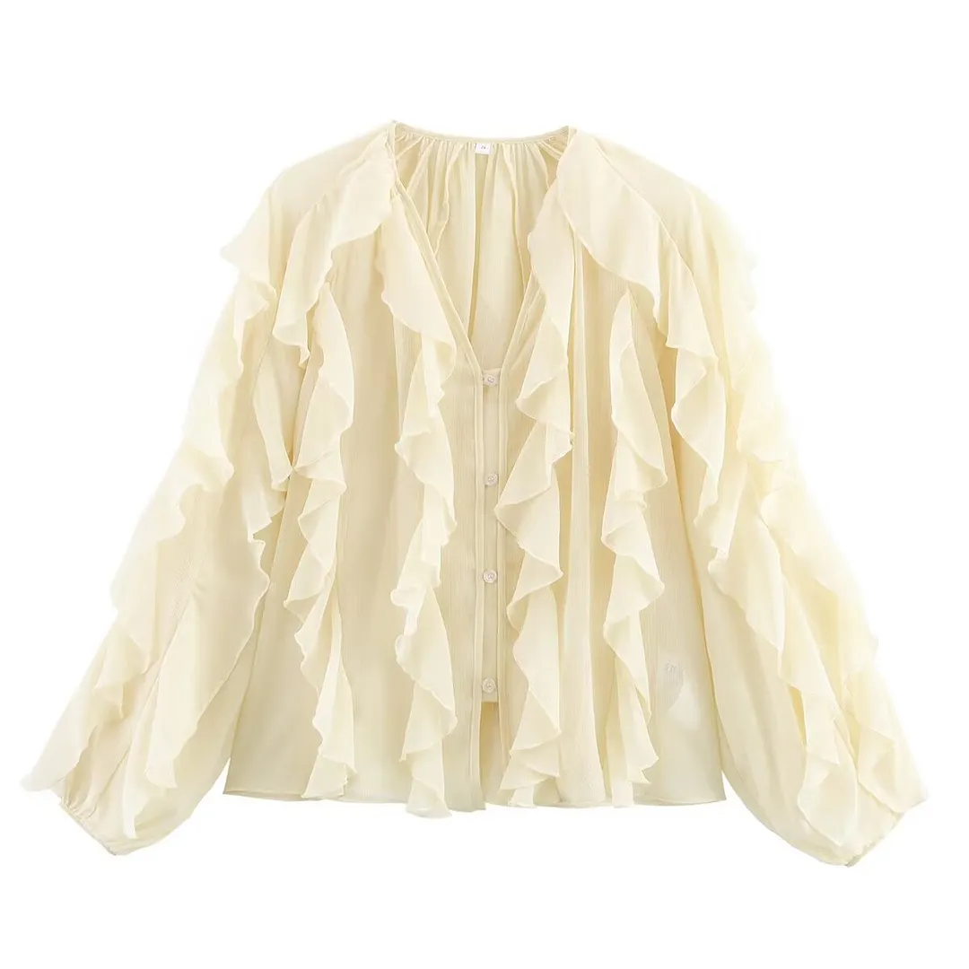 Nigikala Nigikala Women's Dress 2025 New Fashion Design Feel-Sensitive Leaf Folded V-Neck Shirt B88827