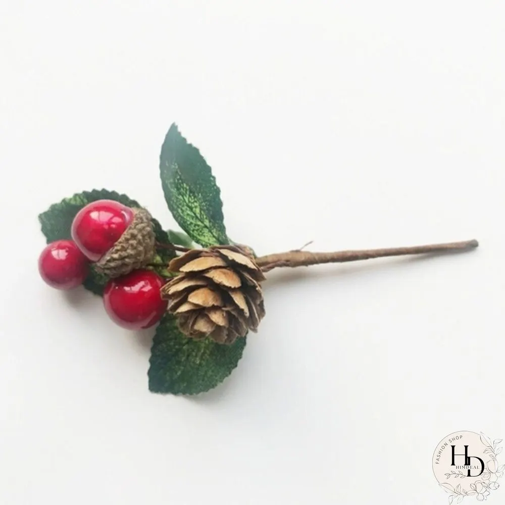 Christmas Red Berry Pine Cone Branches for Holiday Decoration Greeting Card Accessories
