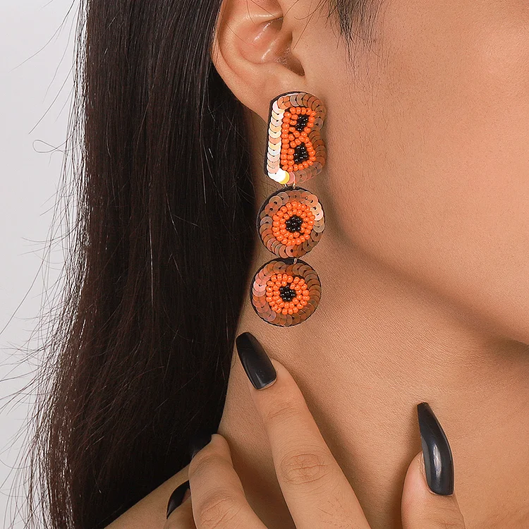 Halloween Letter Beaded Sequin Earrings-Orange