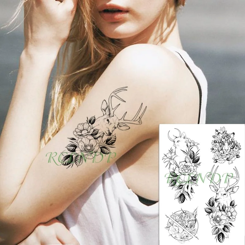 Waterproof Temporary Tattoo Sticker Wolf Crow Bird Forest Tree Black Fake Tatto Flash Tatoo Arm Leg Big Art for Women Men