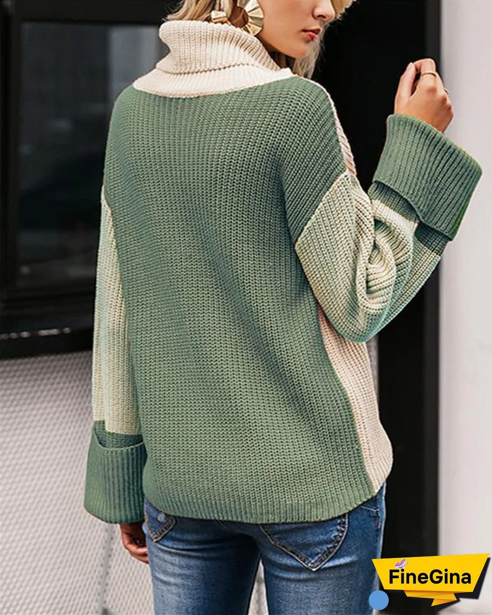 Three-color color matching turtleneck knitted sweater women