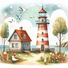 4Pcs/set Diamond Painting-DIY Full Round Drill Lighthouse Cottage(30*30 CM)