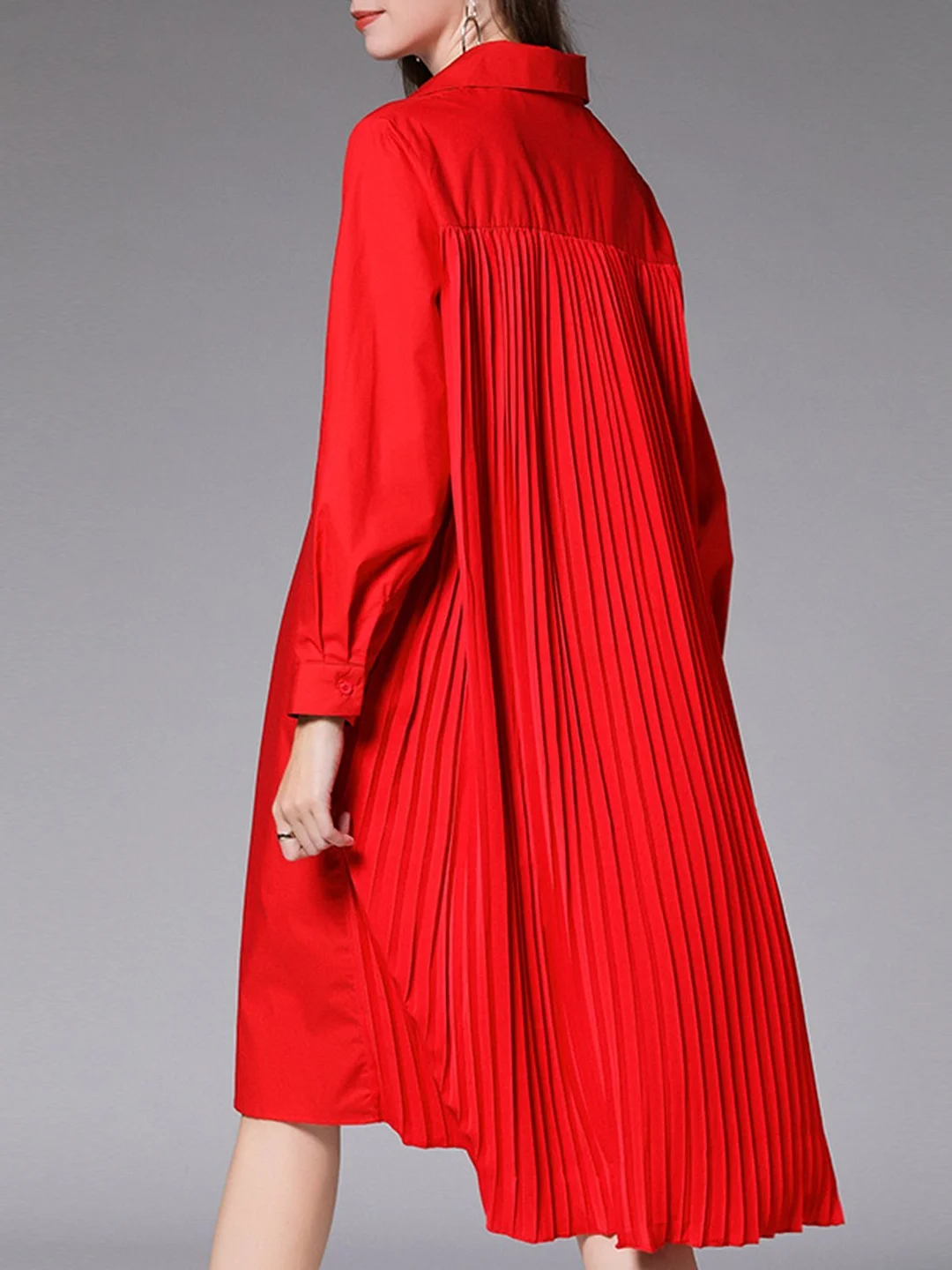 Shirt Collar Gathered Casual Midi Dress