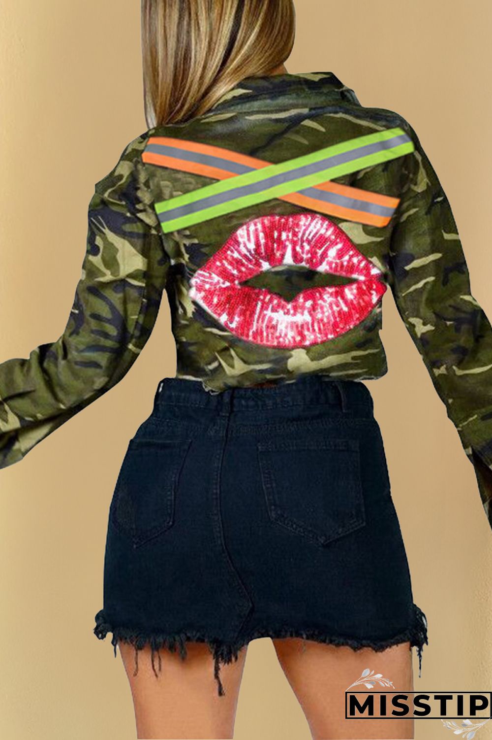 Camouflage Turndown Collar Camouflage Others Long Sleeve