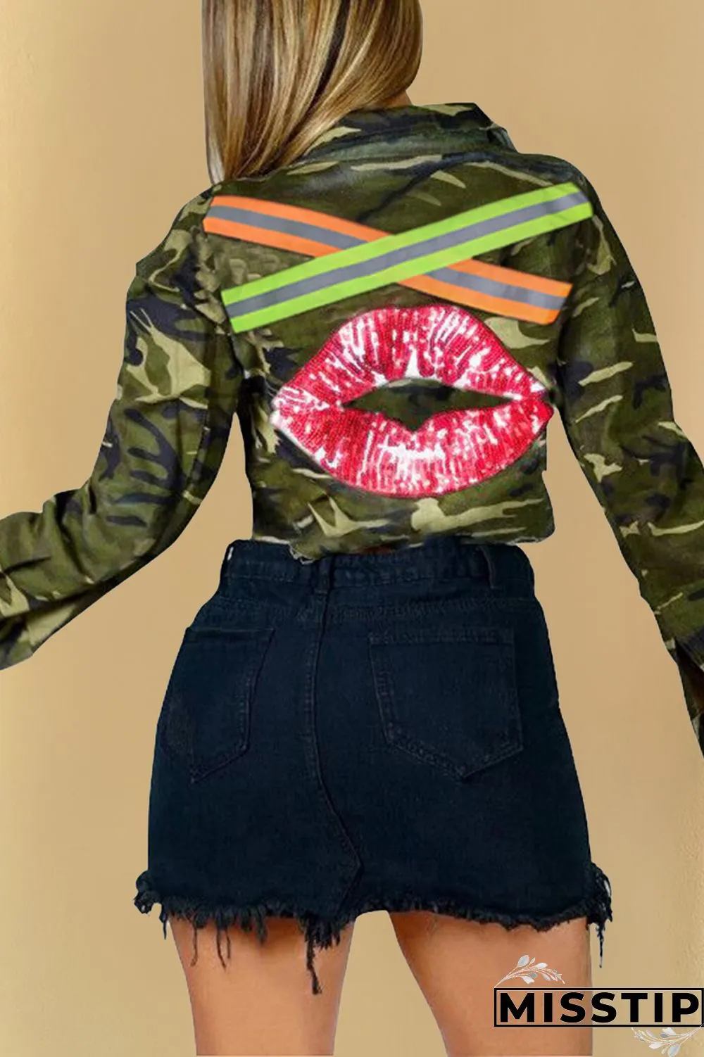 Camouflage Turndown Collar Camouflage Others Long Sleeve