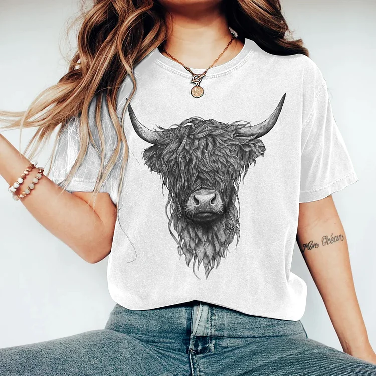Comstylish Women's Cool Highland Cow Casual T-Shirt