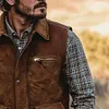Men's Vintage Suede Multi-Pocket Outdoor Motorcycle Lapel Vest Jacket by Inlyline