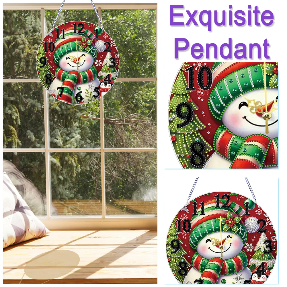 2D Flat DIY Xmas Diamond Painting Ornament with Clock Function Creative Craft